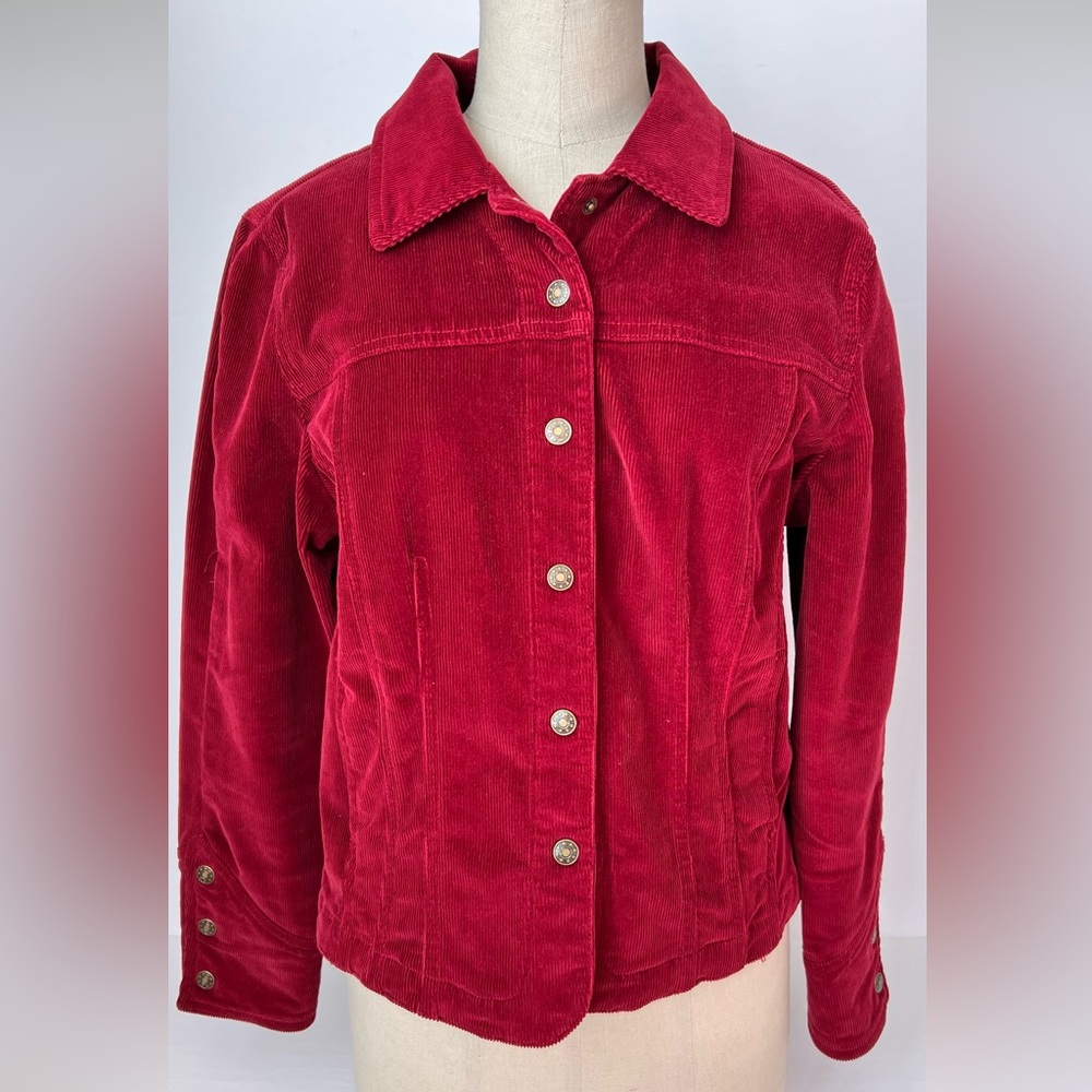 AMI Burgandy Corduroy Snap Button Jacket w 3 Snap Buttons on Each Cuff Size L